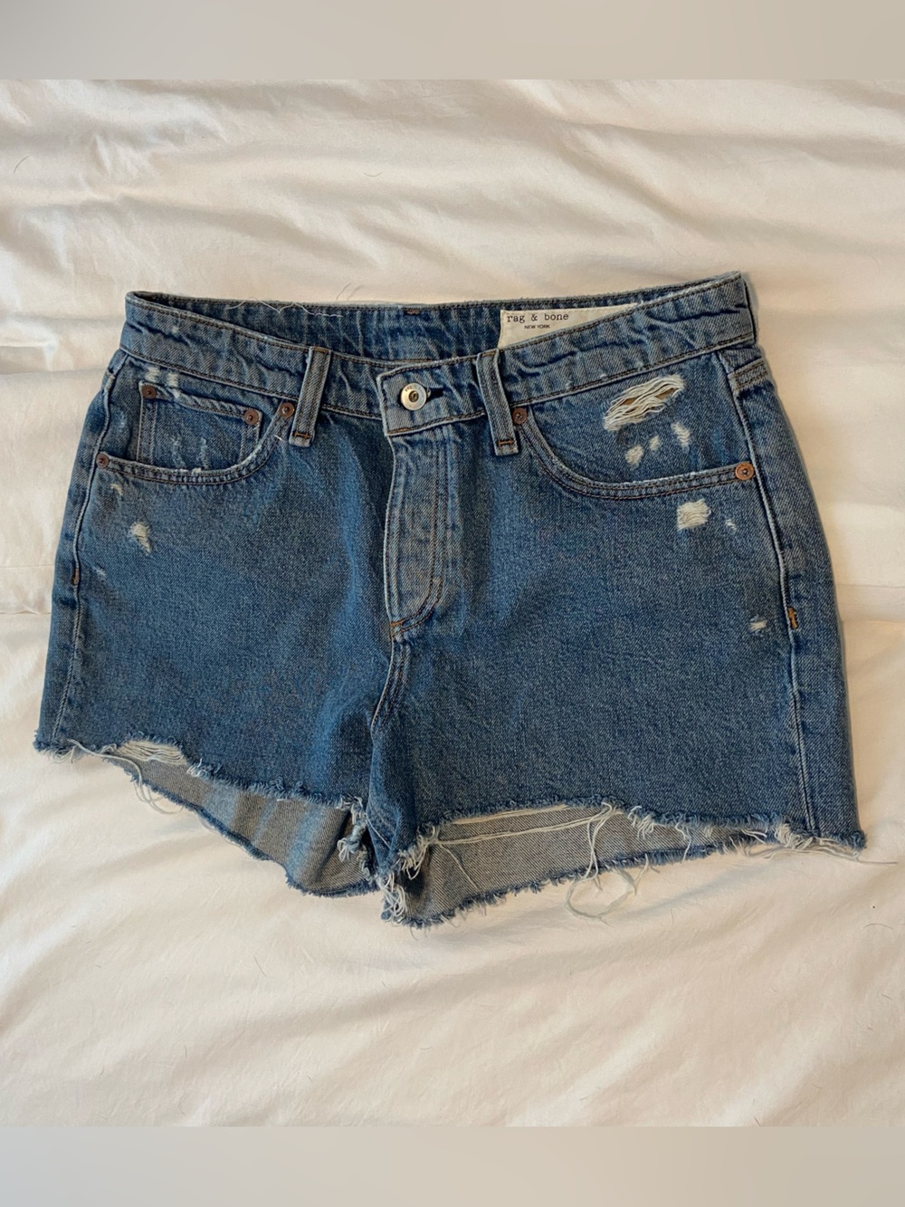 rag & bone Distressed Denim Cutoff Shorts in Blue